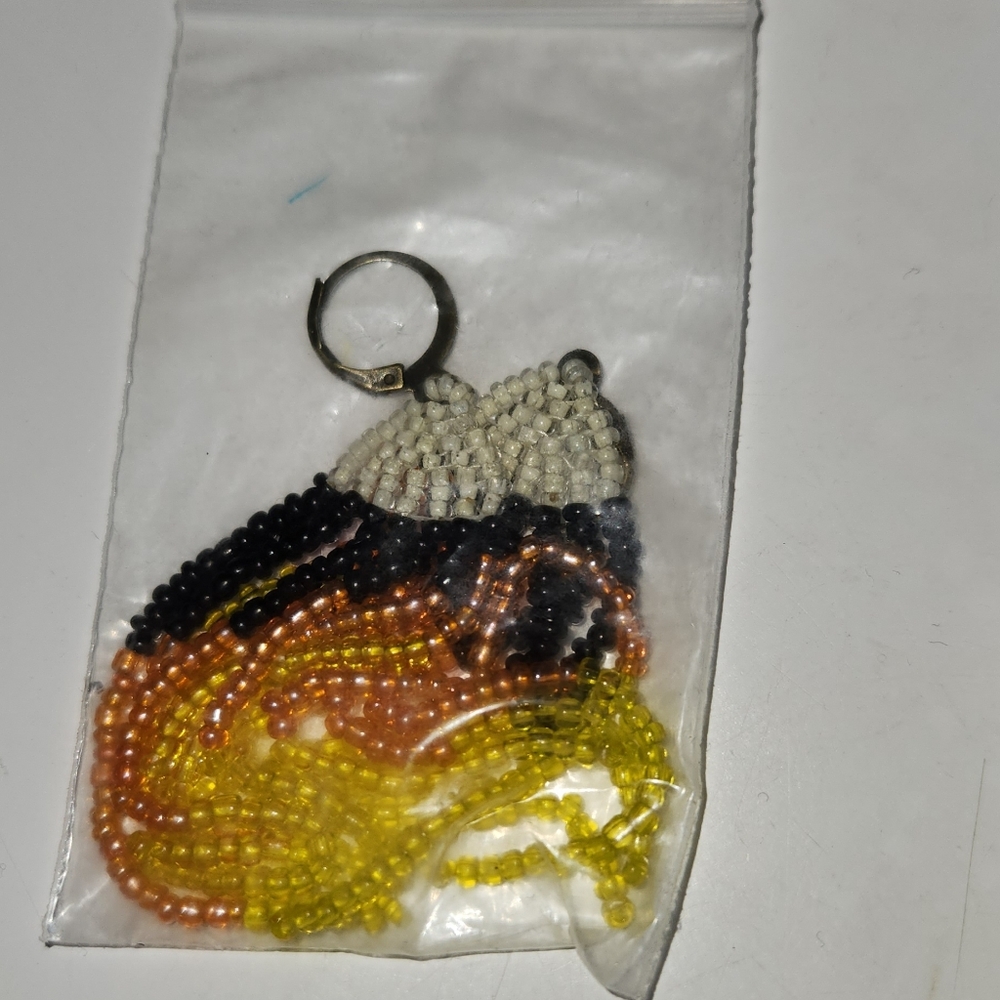 Beaded Fringe Candy Corn Earrings with Yellow, Brown, and Orange Beads